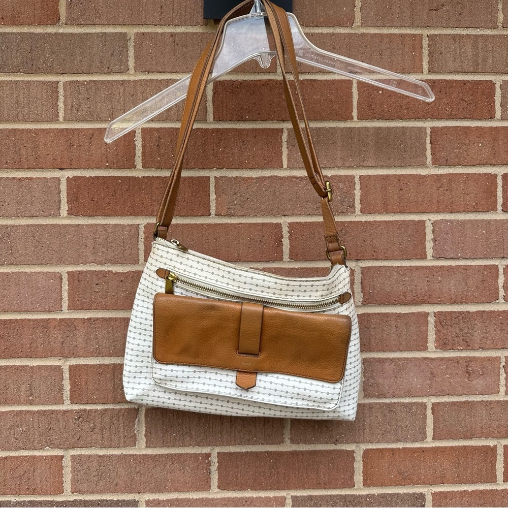 Fossil Crossbody Purse White with Brown Detail